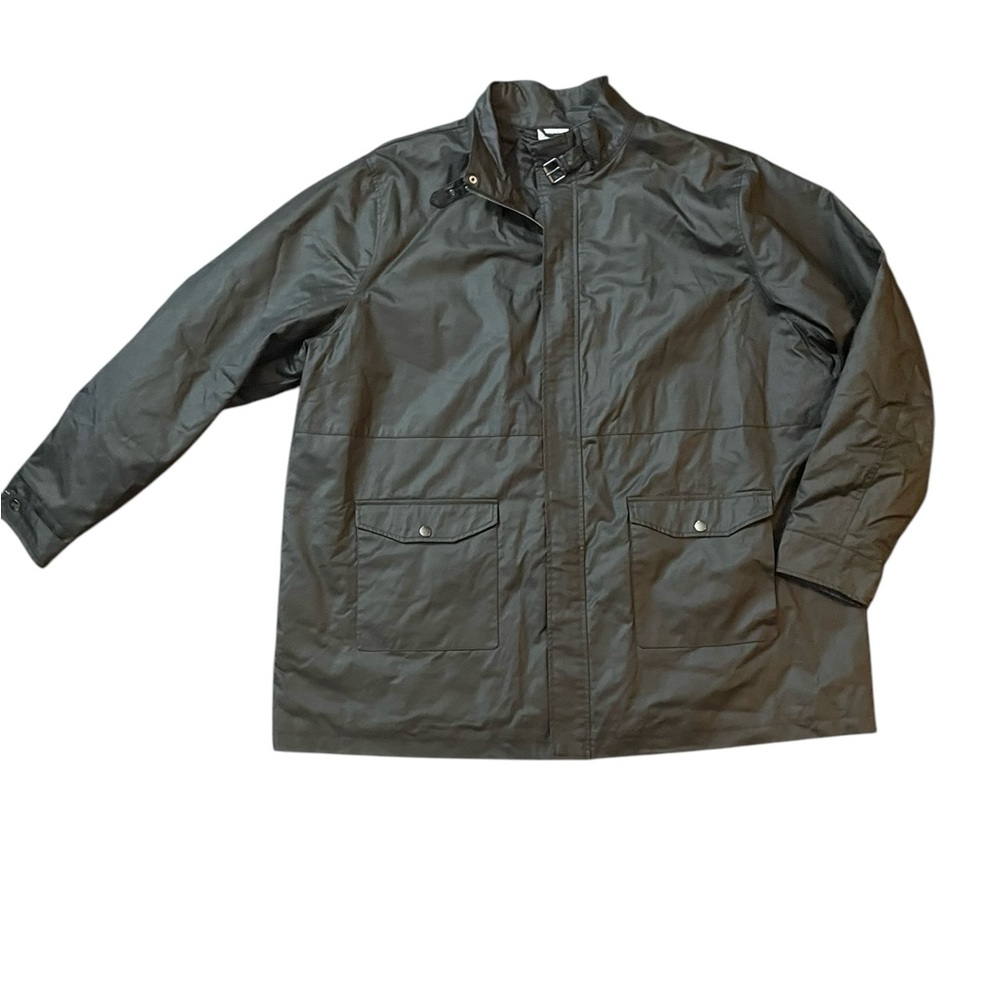 Men's 4XL Liberty Blues Black full zip poly shell rain coat with belt details